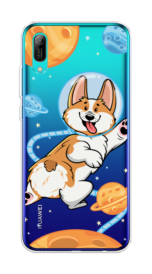 

Чехол на Huawei Y6 Pro 2019 "Корги-космонавт", Голубой;бежевый;белый, 68150-1