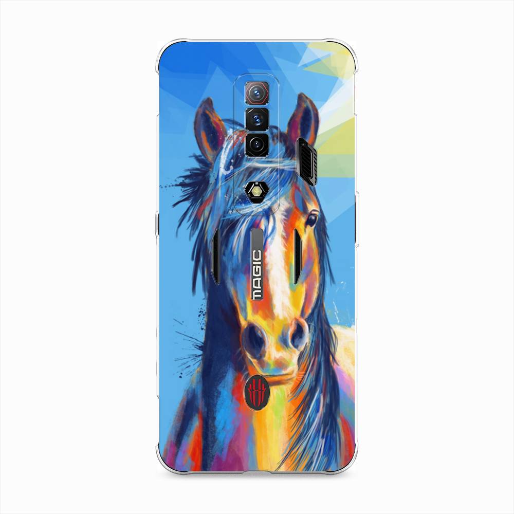 

Чехол на ZTE Nubia Red Magic 7S "Лошадь арт 3", Голубой;желтый;синий, 136350-1