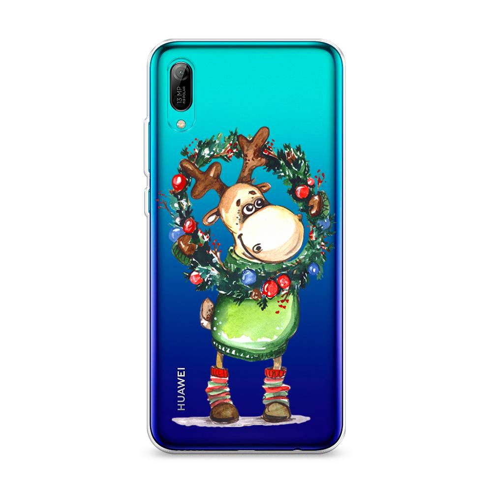 

Чехол на Huawei Y6 Pro 2019 "Олень с новогодним венком", 68150-4