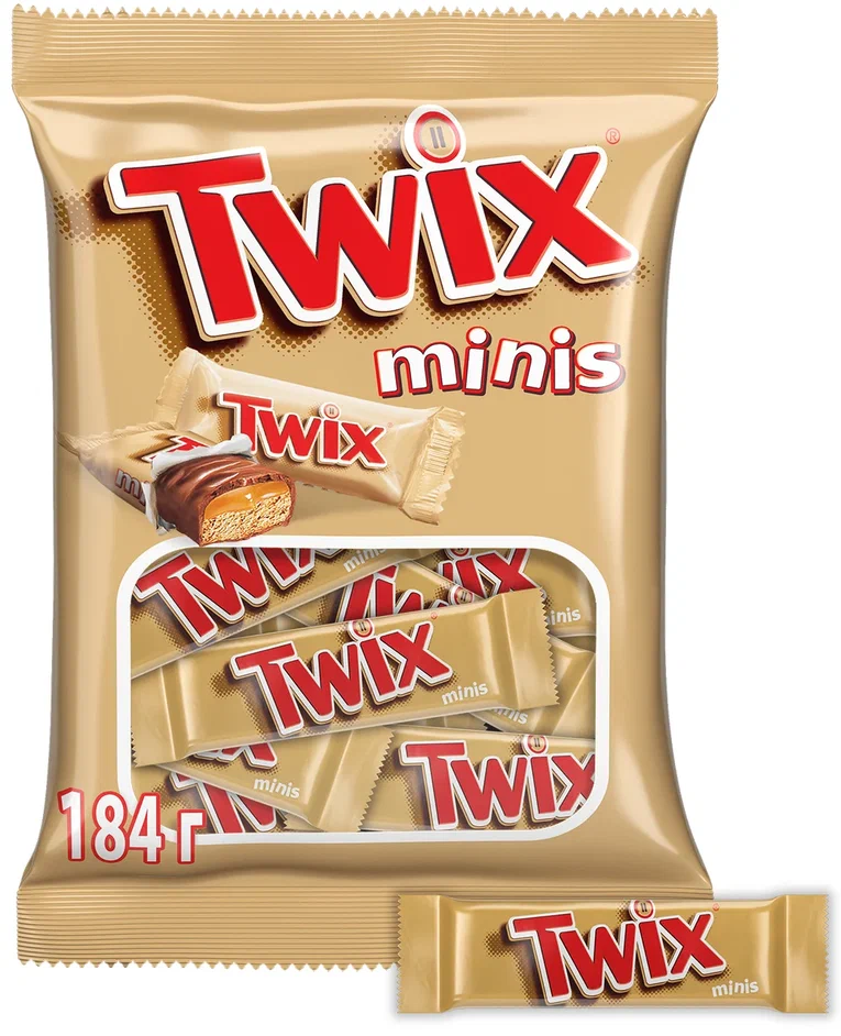 Шоколадные конфеты Twix minis, Молочный шоколад, Печенье карамель, Пакет, 184 гр.