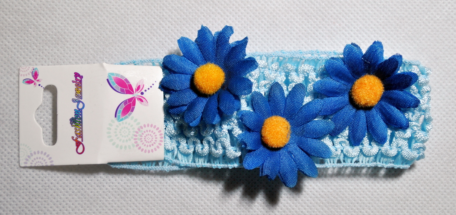 Повязка для волос «Три цветка» (голубая) «Fashion Jewelry»