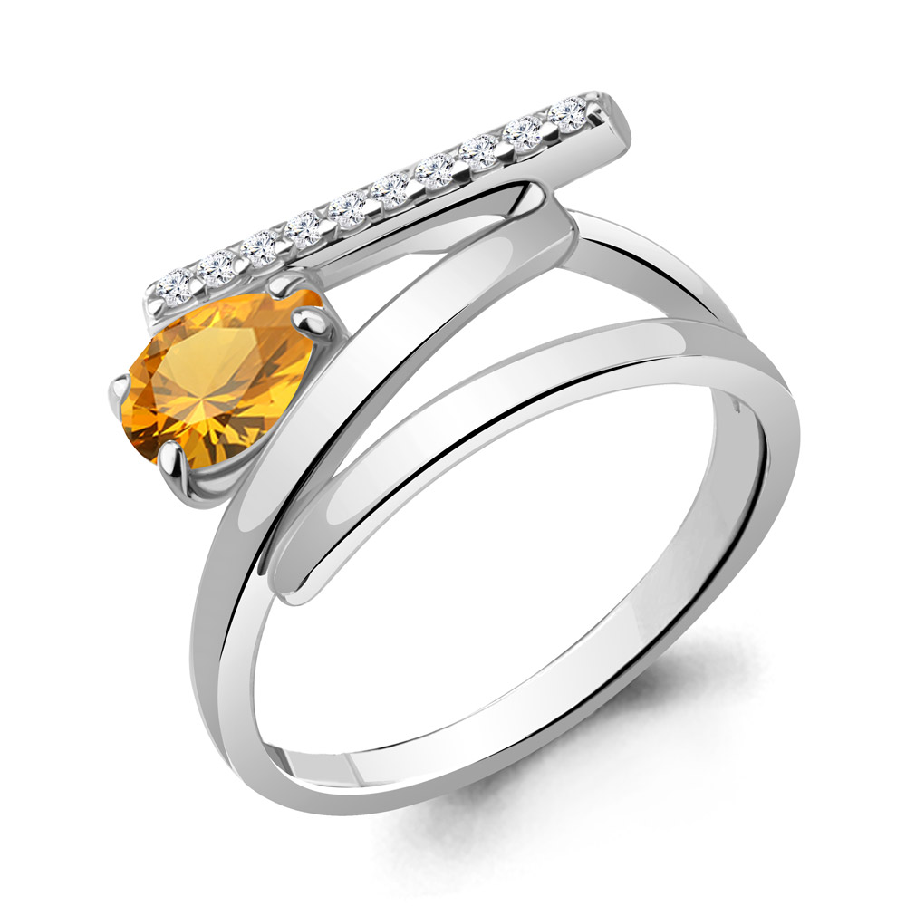 

Кольцо из серебра с цитрином\фианитом Aquamarine Aquamarine 6960306А_925_р р. 17, 6960306А_925_р