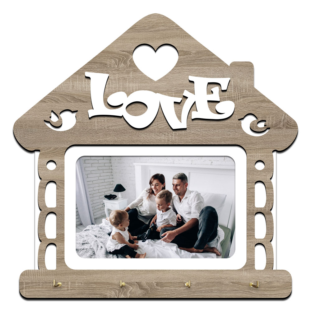 

Ключница деревянная Love с фоторамкой 25х25 см дуб
