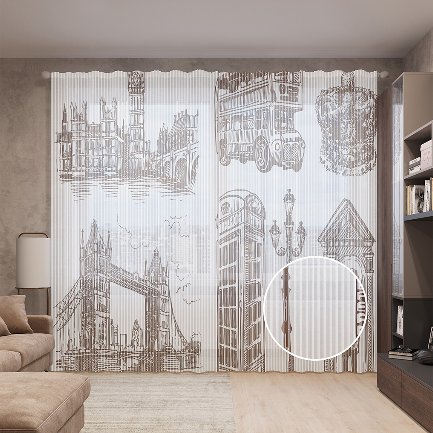 

Тюль вуаль на шторной ленте с принтом JoyArty "Ассоциации с Лондоном" 310х265 см, Ассоциации с Лондоном