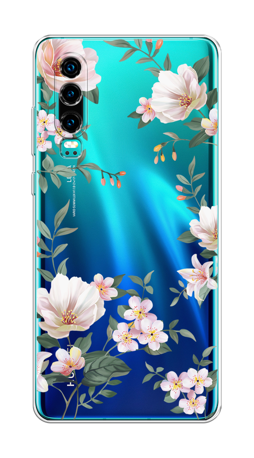 

Чехол на Huawei P30 "Beautiful white flowers", Бежевый;зеленый, 68550-1