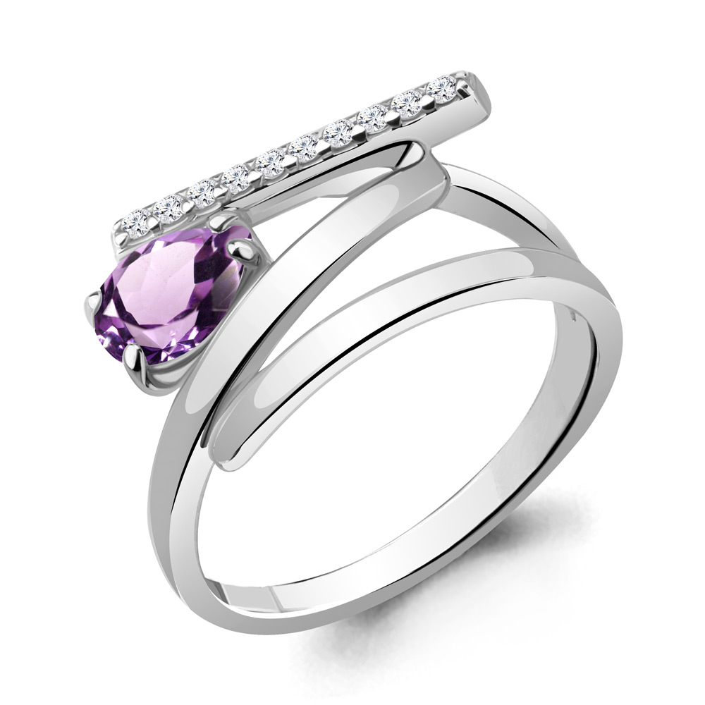 

Кольцо из серебра с аметистом\фианитом Aquamarine Aquamarine 6960304А_925_р р, 6960304А_925_р