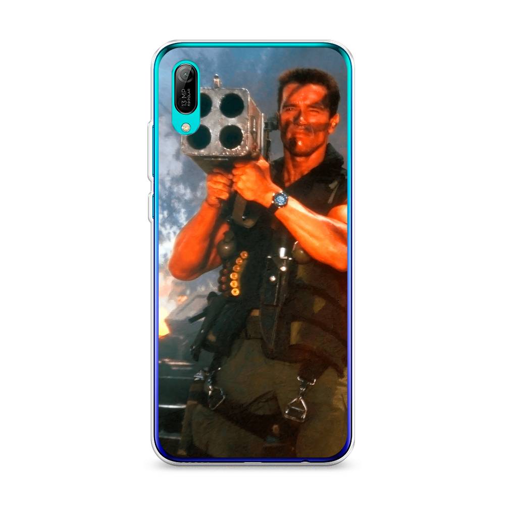 

Чехол на Huawei Y6 Pro 2019 "Арнольд Шварцнеггер с базукой", Голубой;коричневый, 68150-6
