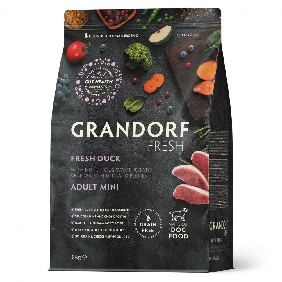 

Сухой корм для собак GRANDORF Fresh, для мелких пород, утка, батат, 3 кг