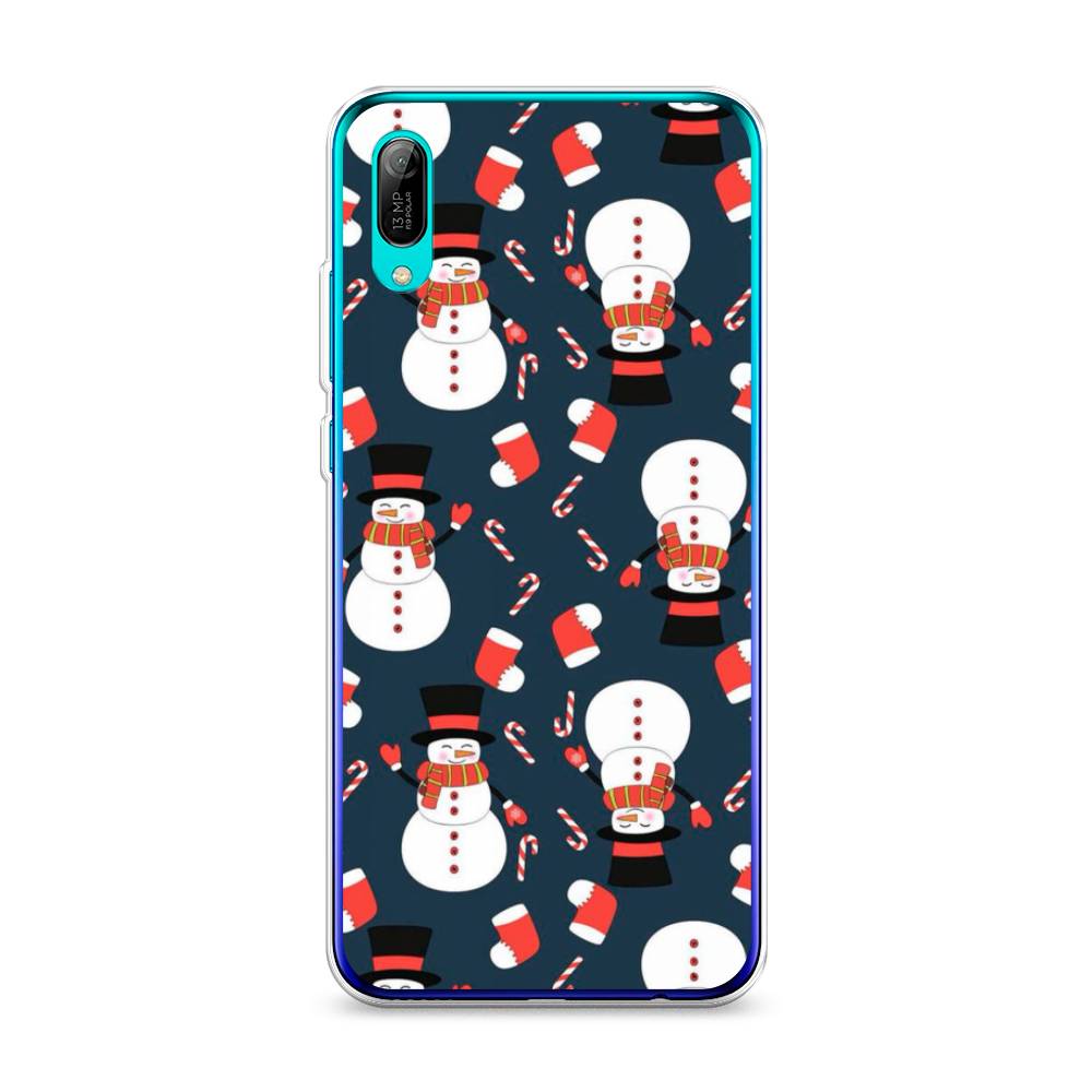 

Чехол на Huawei Y6 Pro 2019 "Синие снеговики", Синий;белый;красный, 68150-5