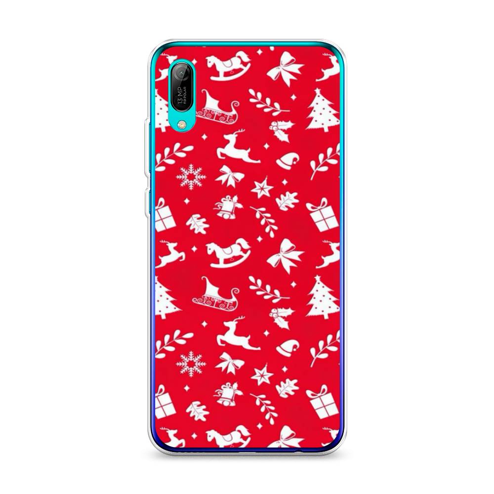

Чехол на Huawei Y6 Pro 2019 "Красный новогодний фон", Красный;белый, 68150-5