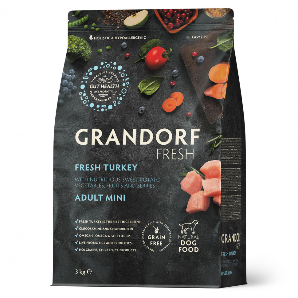 

Сухой корм для собак GRANDORF Fresh, для мелких пород, индейка, батат, 3 кг