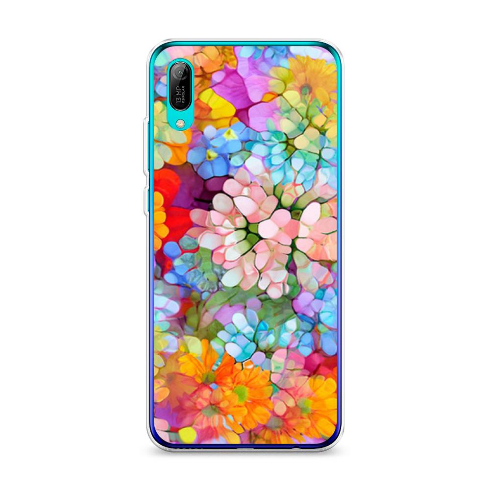

Чехол на Huawei Y6 Pro 2019 "Цветы витраж", Оранжевый;розовый;голубой, 68150-3