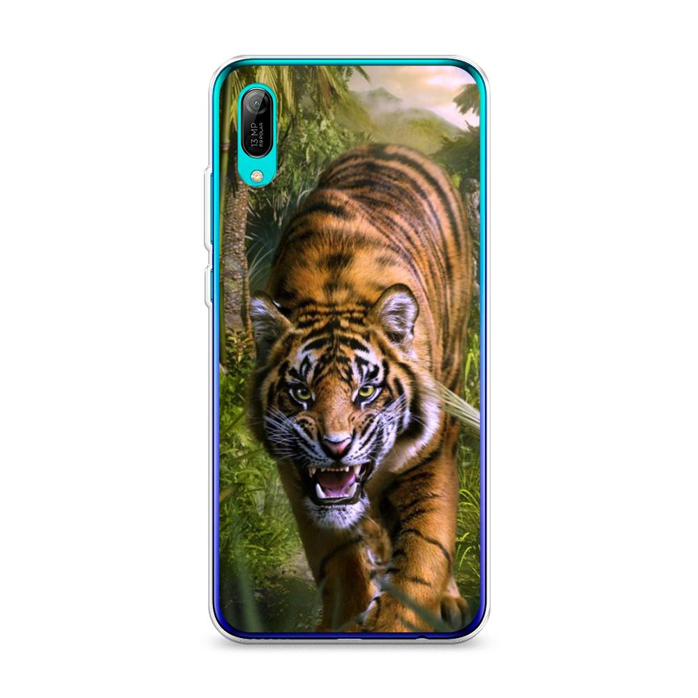 

Чехол на Huawei Y6 Pro 2019 "Тигр в джунглях 2", Оранжевый;зеленый, 68150-1
