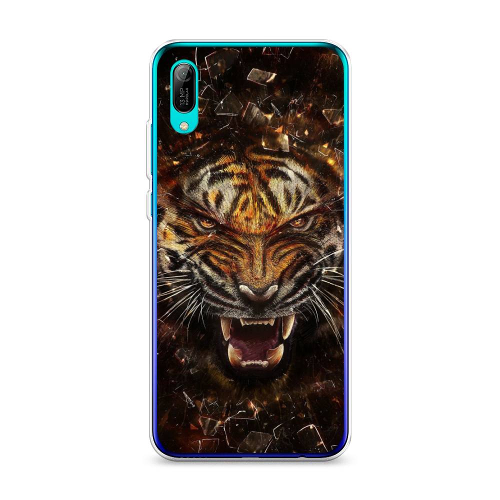 

Чехол на Huawei Y6 Pro 2019 "Тигр осколки", Оранжевый;серый;черный, 68150-1