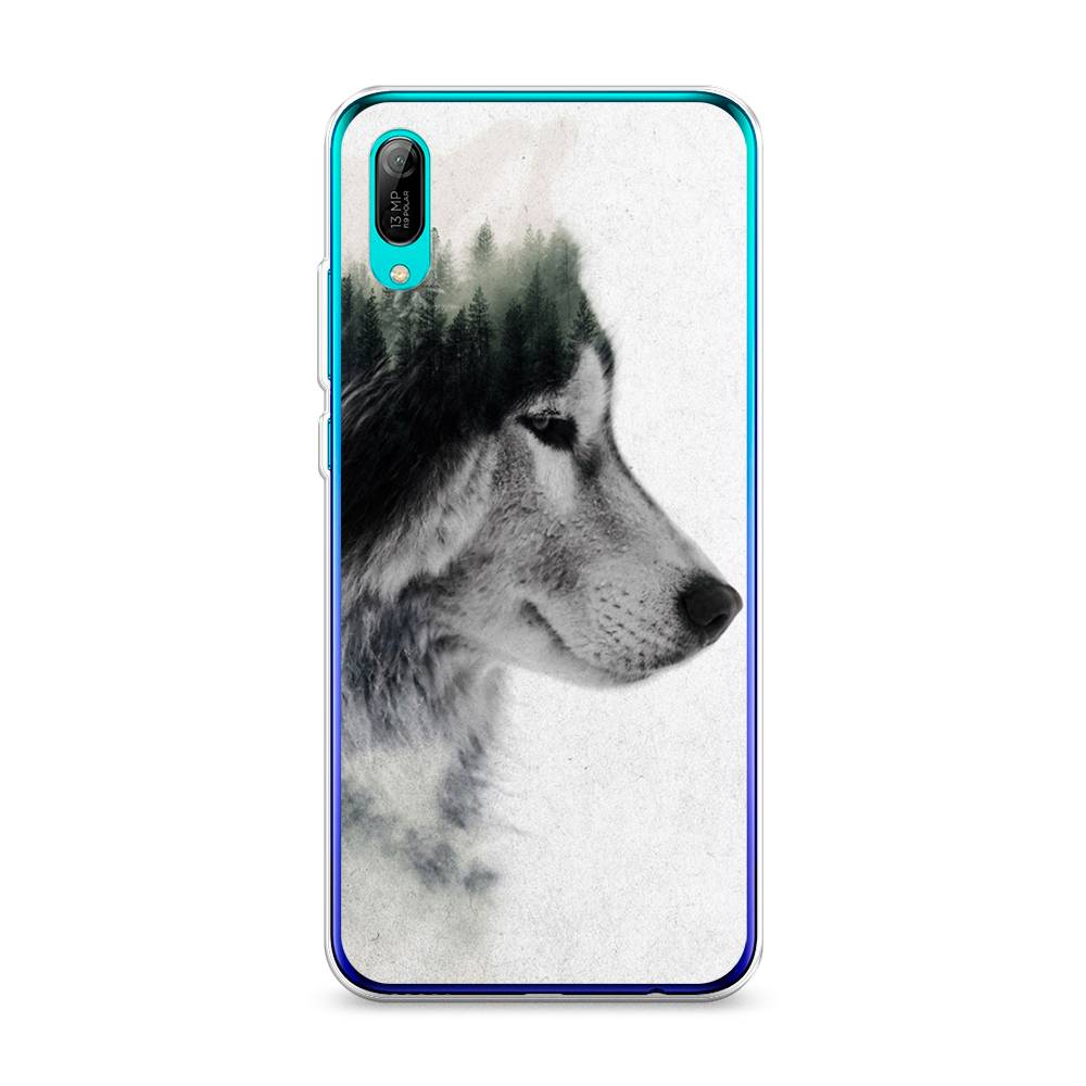 

Чехол на Huawei Y6 Pro 2019 "Волк лес", Серый;белый, 68150-1