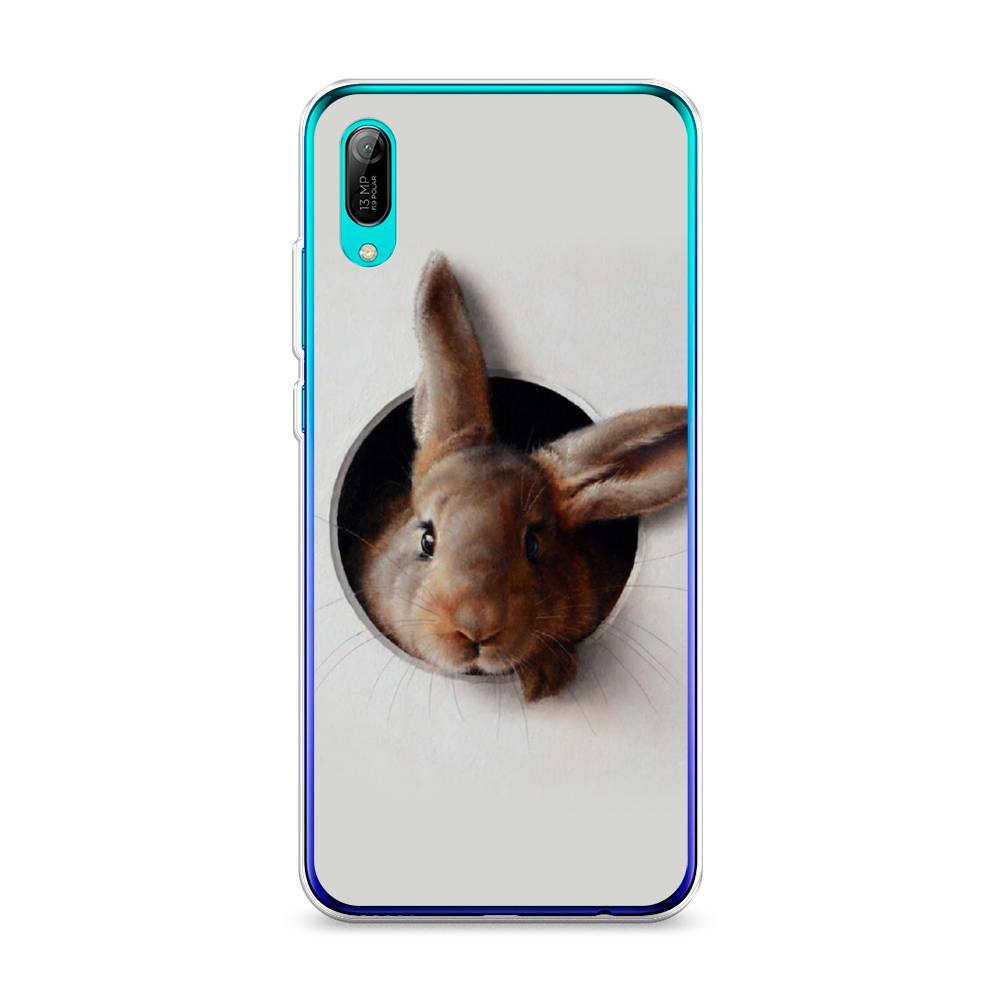 

Чехол на Huawei Y6 Pro 2019 "Любопытный кролик", Серый;коричневый, 68150-1