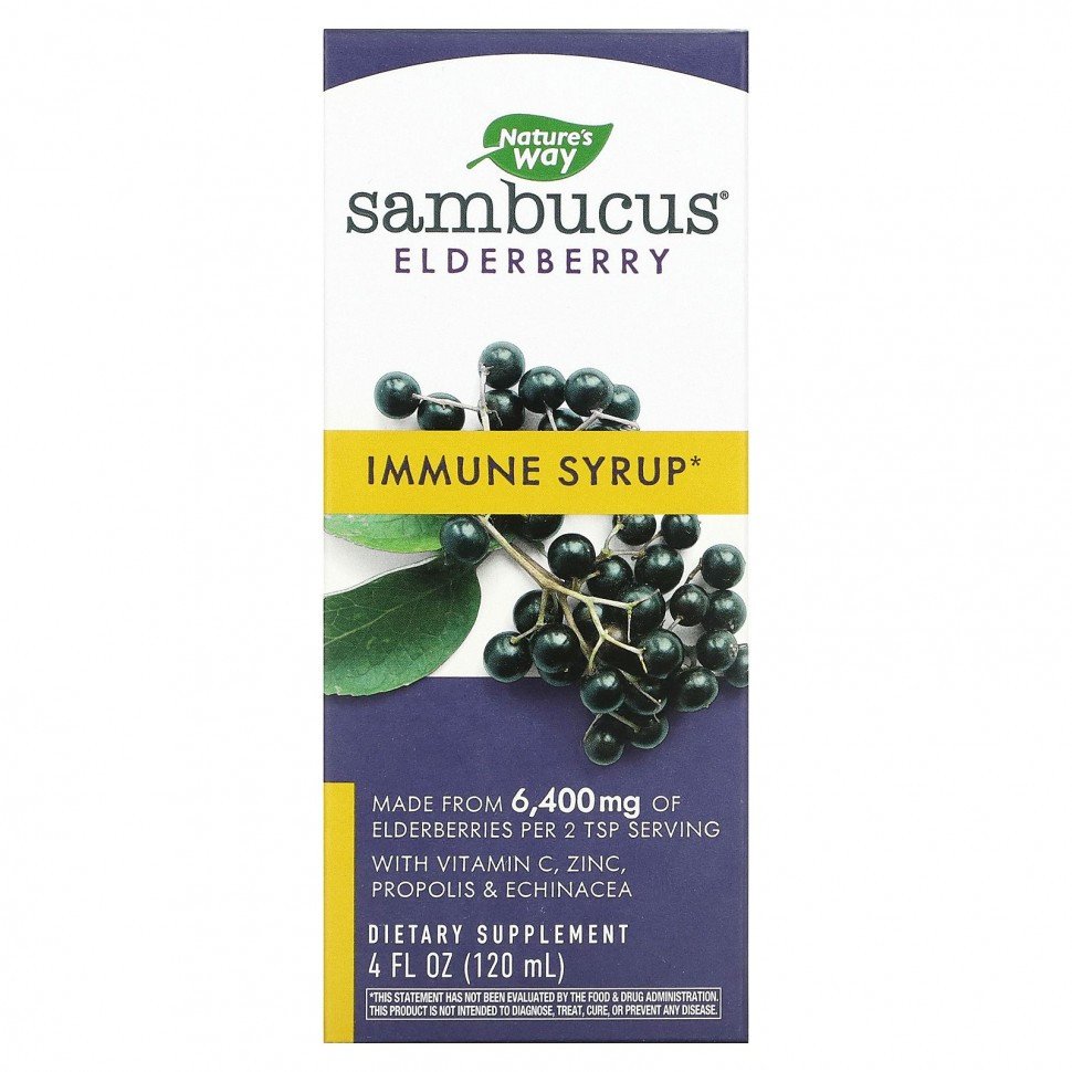 

Immune Syrup Natures Way Sambucus раствор флакон 120 мл, Sambucus Immune Syrup 4 oz