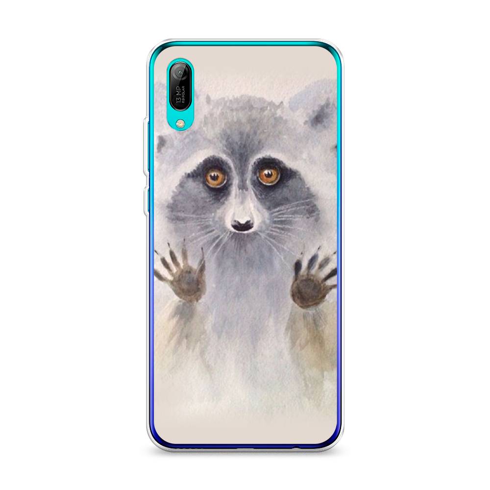 

Чехол на Huawei Y6 Pro 2019 "Енот за стеклом", Бежевый;серый, 68150-4