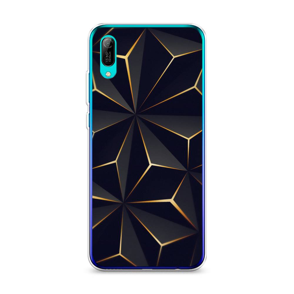

Чехол на Huawei Y6 Pro 2019 "Черные полигоны", Золотистый;черный, 68150-3