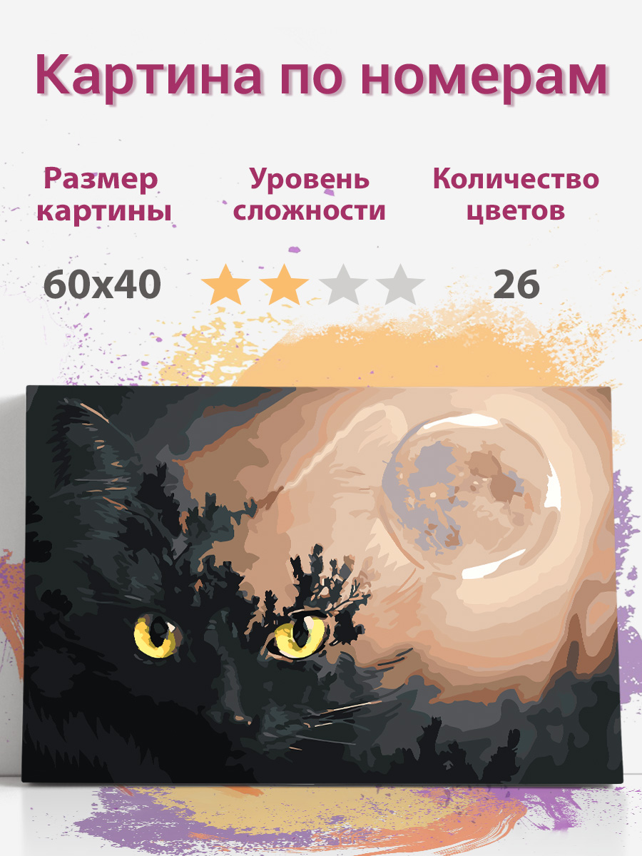 Картина по номерам Раскрасим сами Черная кошка луна BlackC3 холст на подрамнике 60х40 см