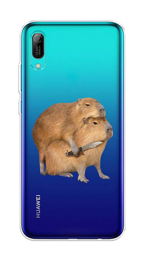 

Чехол на Huawei Y6 Pro 2019 "Капибара с ножом", Бежевый, 68150-1
