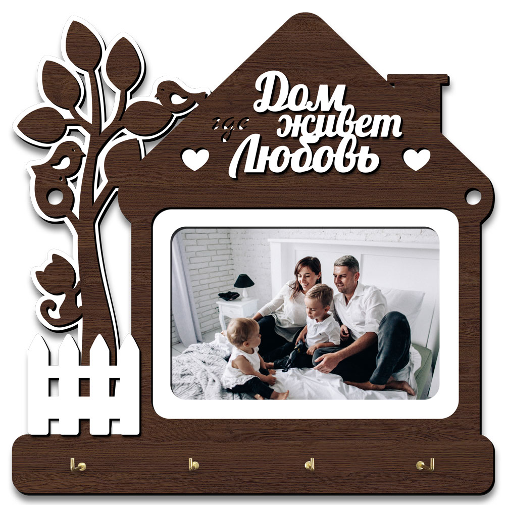 

Ключница деревянная с фоторамкой 25х25 см венге