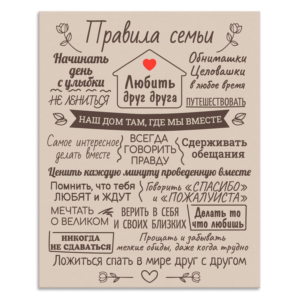 

Канвас 40х50 см Правила семьи бежевый