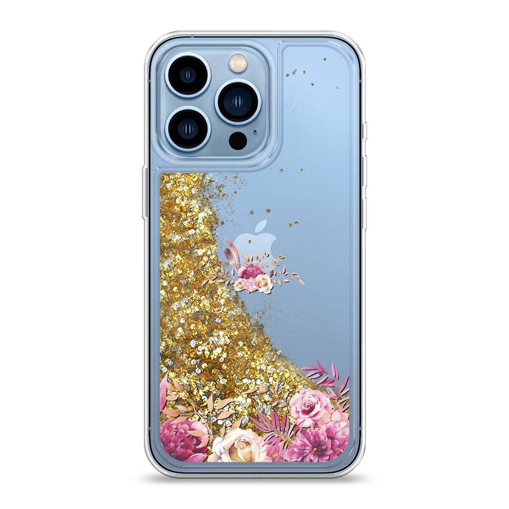 

Жидкий чехол с блестками "Нежные розовые цветы" на Apple iPhone 13 Pro, 14390-1