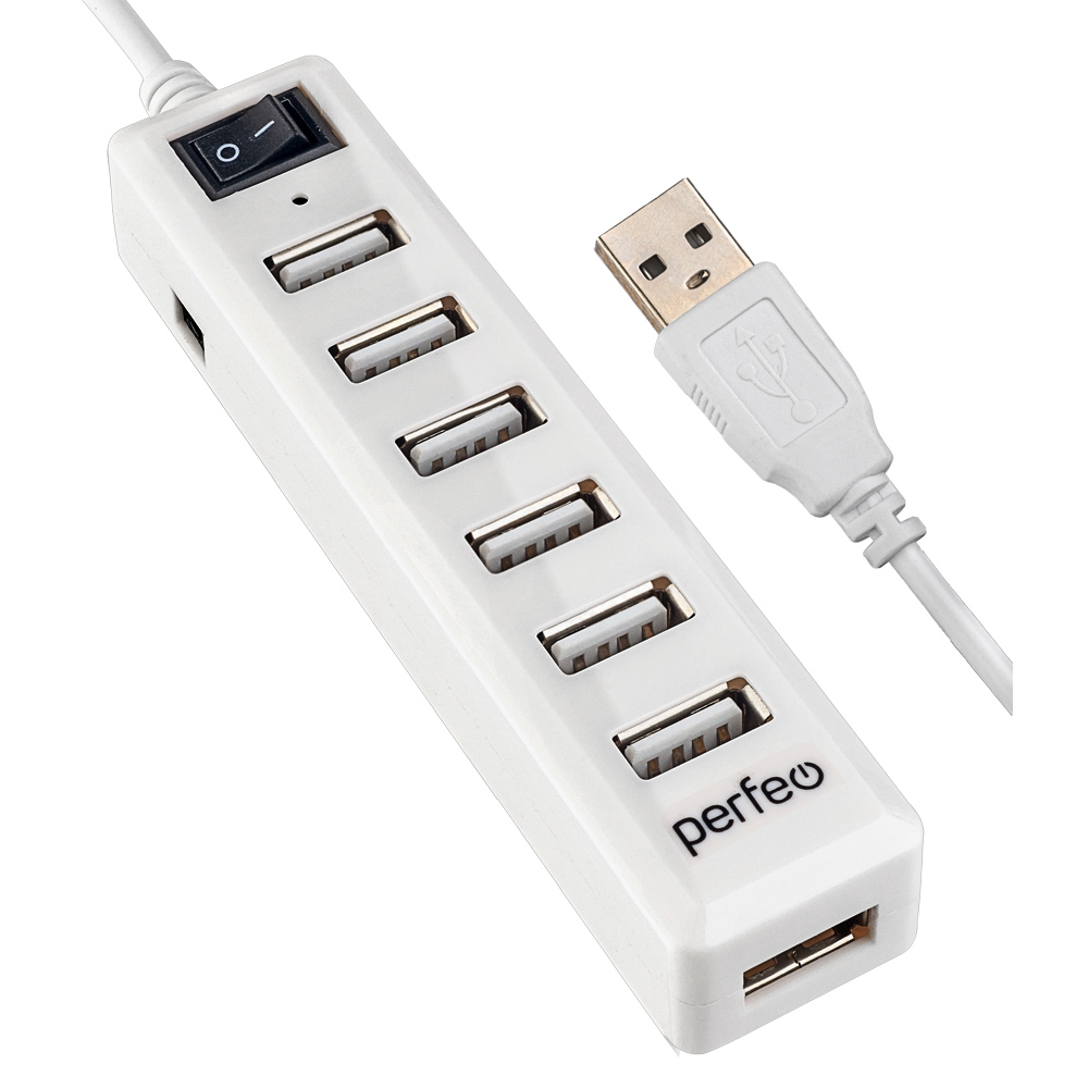 фото Разветвитель для компьютера perfeo usb-hub 7 port,pf-h034 white (pf_c3226) (30015351)
