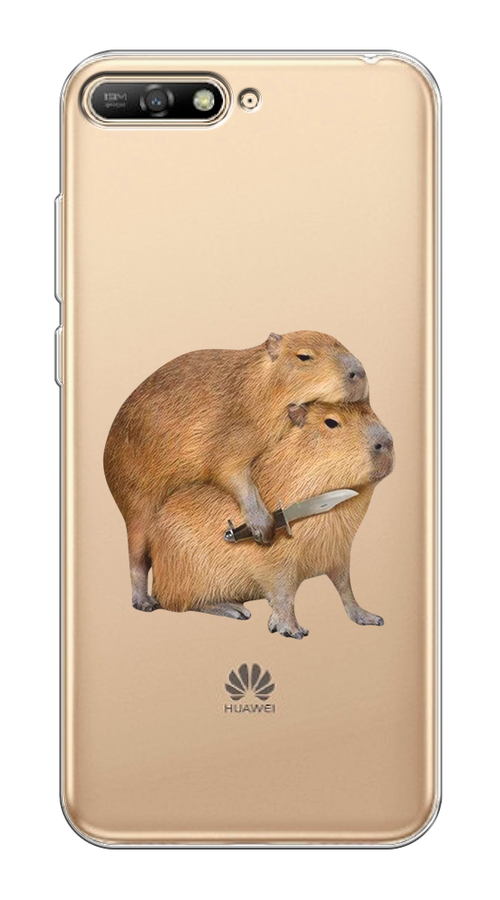 

Чехол на Huawei Y6 2018 "Капибара с ножом", Бежевый, 67850-1