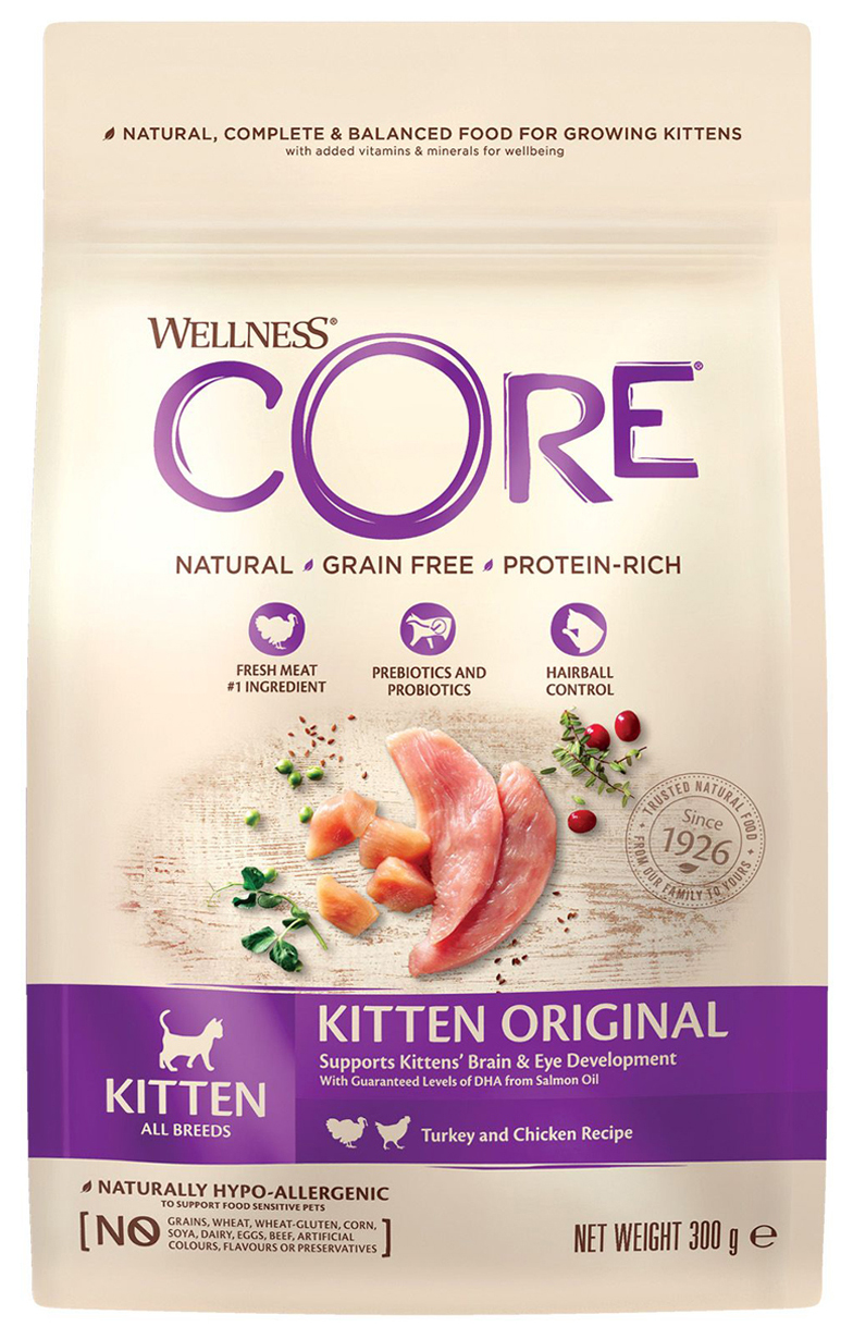 фото Сухой корм для котят core original kitten индейка и курица, 2 шт по 0,3 кг wellness core