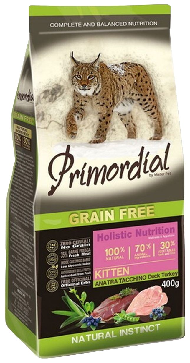 Сухой корм для кошек Primordial Kitten беззерновой утка и индейка 2 шт по 400 гр