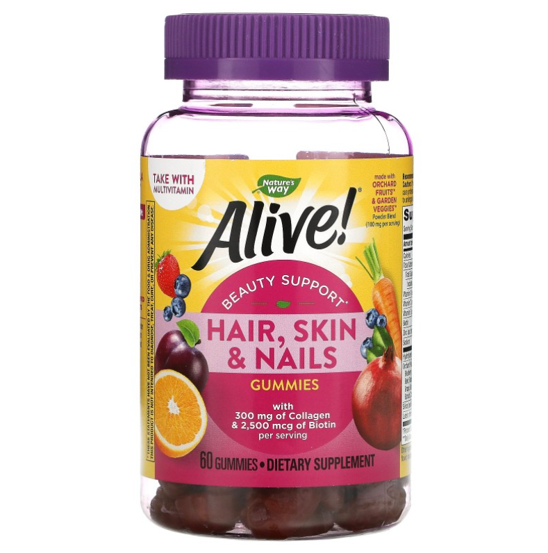 

Hair, Skin & Nail Natures Way Alive! Gummy мармеладки 60 шт., Alive! Hair, Skin & Nail Gummy 60ct