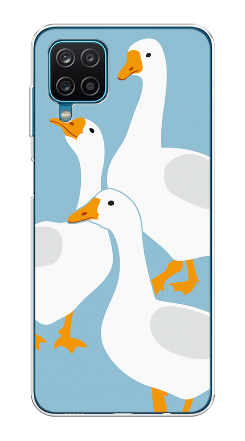 

Чехол на Samsung Galaxy A12/M12 "Гусиное трио", Голубой;белый;серый;желтый, 2102650-1