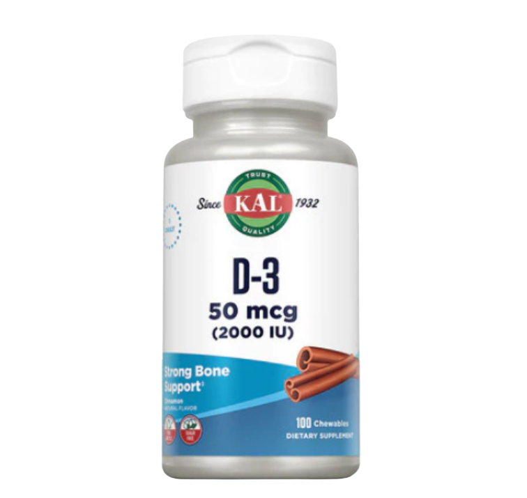 

D-3 2000 IU KAL Sugarless жевательные таблетки 50 мкг 100 шт., D-3 2000 IU Sugarless 100ct 50mcg