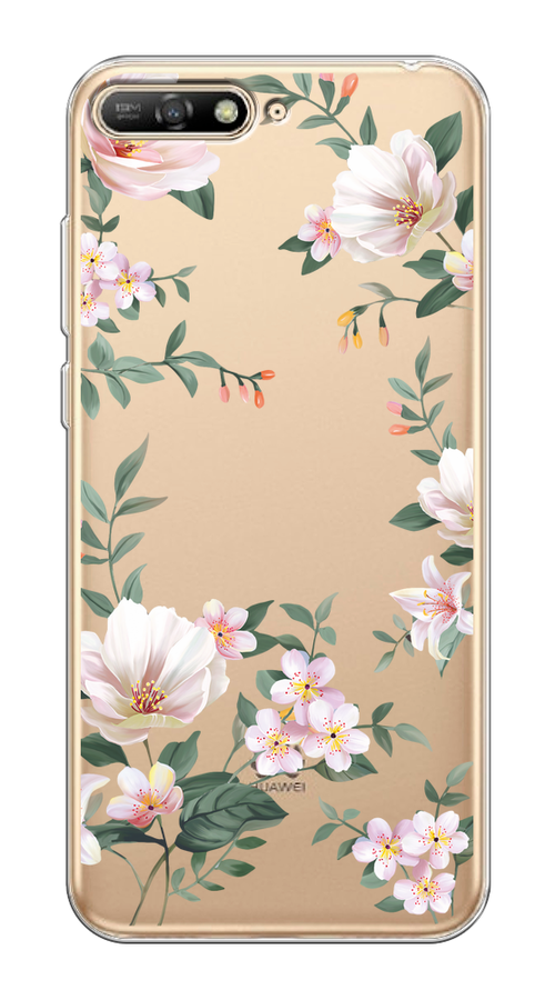 

Чехол на Huawei Y6 2018 "Beautiful white flowers", Бежевый;зеленый, 67850-1