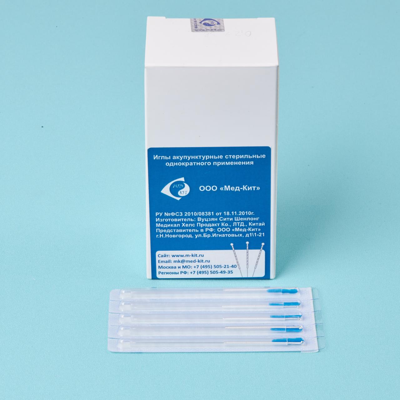 Иглы акупунктурные Мед-Кит стерильные, посеребренные, 0,3х38 мм с направителем, 100 шт