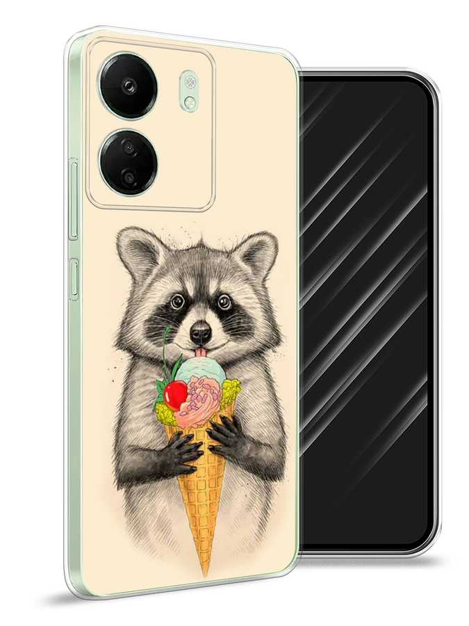 

Чехол Awog на Xiaomi Redmi 13C "Енот с мороженым", Бежевый;серый, 320550-1
