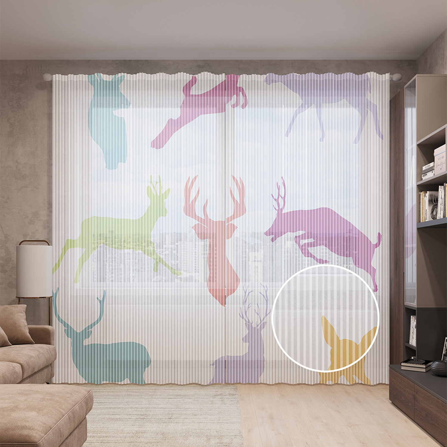 

Тюль вуаль на шторной ленте с принтом JoyArty "Разноцветные олени" 310х265 см, Разноцветные олени