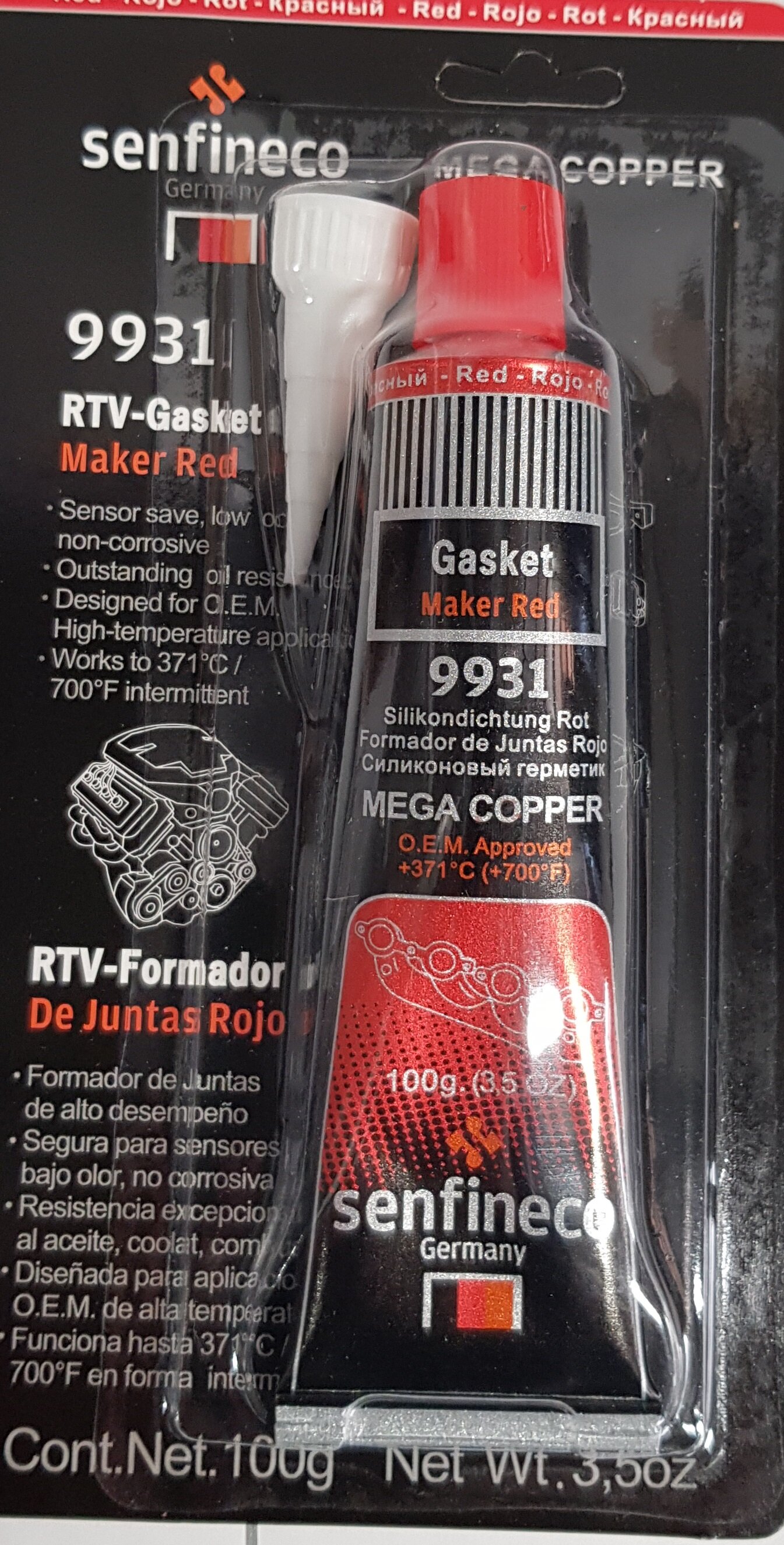 фото Герметик силиконовый красный senfineco rtv silicone gasket maker red 100 гр