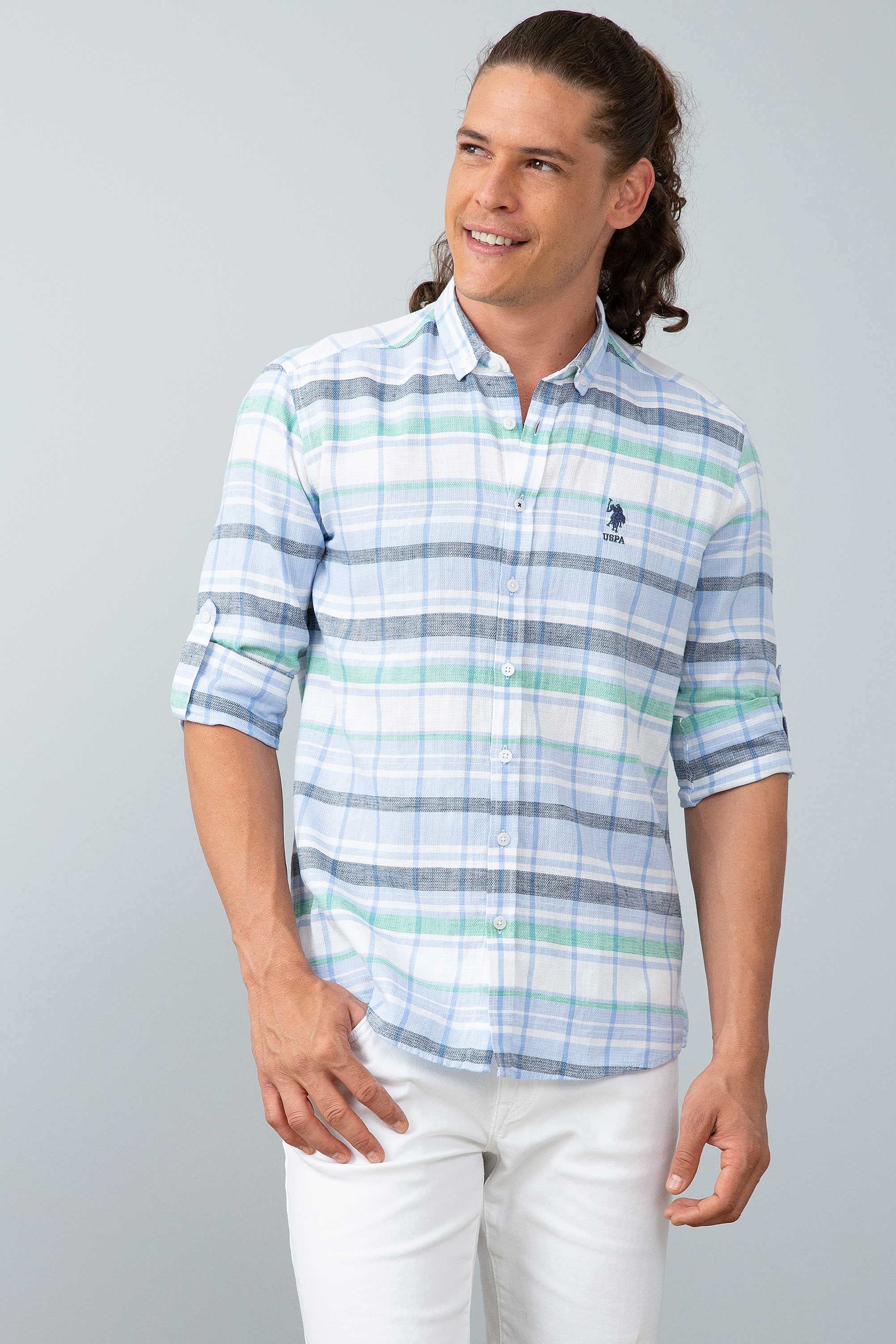 

Рубашка мужская U.S. POLO Assn. G081SZ0040BUFFAY голубая M, G081SZ0040BUFFAY