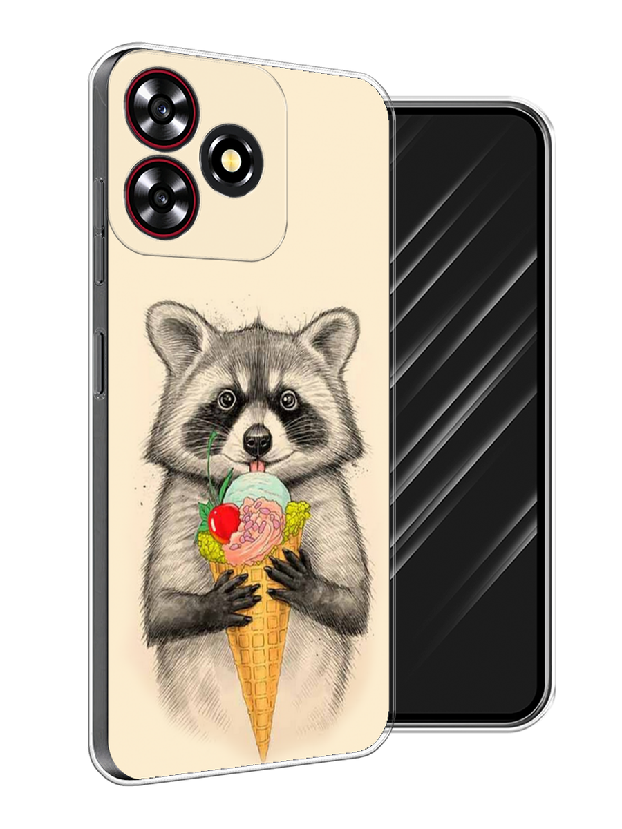 

Чехол Awog на ZTE Blade V50 Smart "Енот с мороженым", Бежевый;серый, 136550-1