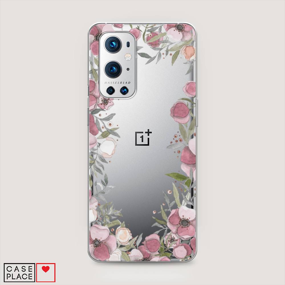 Чехол Awog на OnePlus 9 Pro / ВанПлас 9 Pro Розовая цветочная рамка