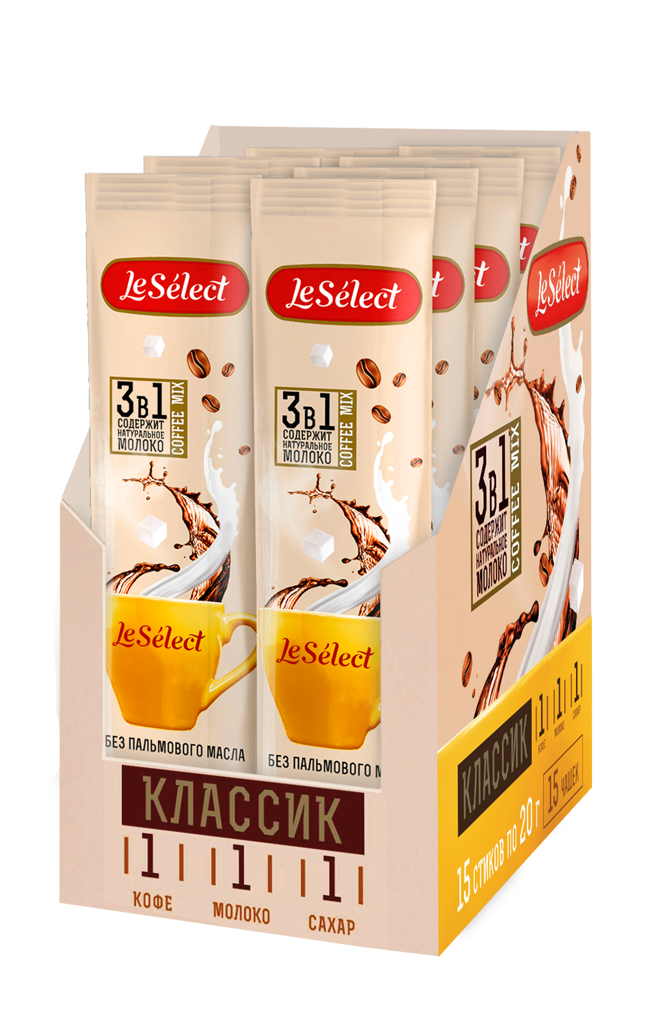 

Кофе растворимый 3 в 1 Le Select "Классик", шоубокс 15 шт. по 20 г, капучино