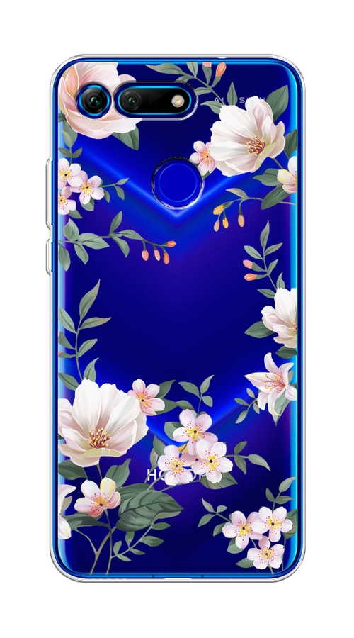 

Чехол на Honor V20 "Beautiful white flowers", Бежевый;зеленый, 67350-1