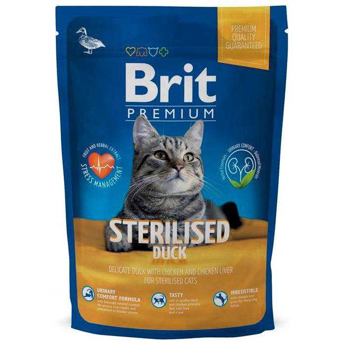 

Сухой корм для кошек Brit Premium Cat Sterilised, утка с курицей и куриной печенью, 1,5кг, Sterilised