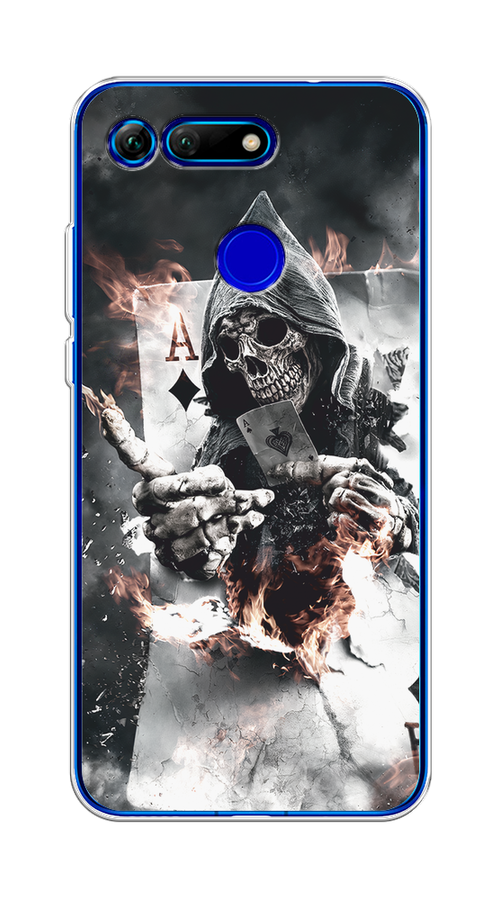 

Чехол на Honor V20 "Карты черепа в капюшоне", Белый;серый, 67350-1