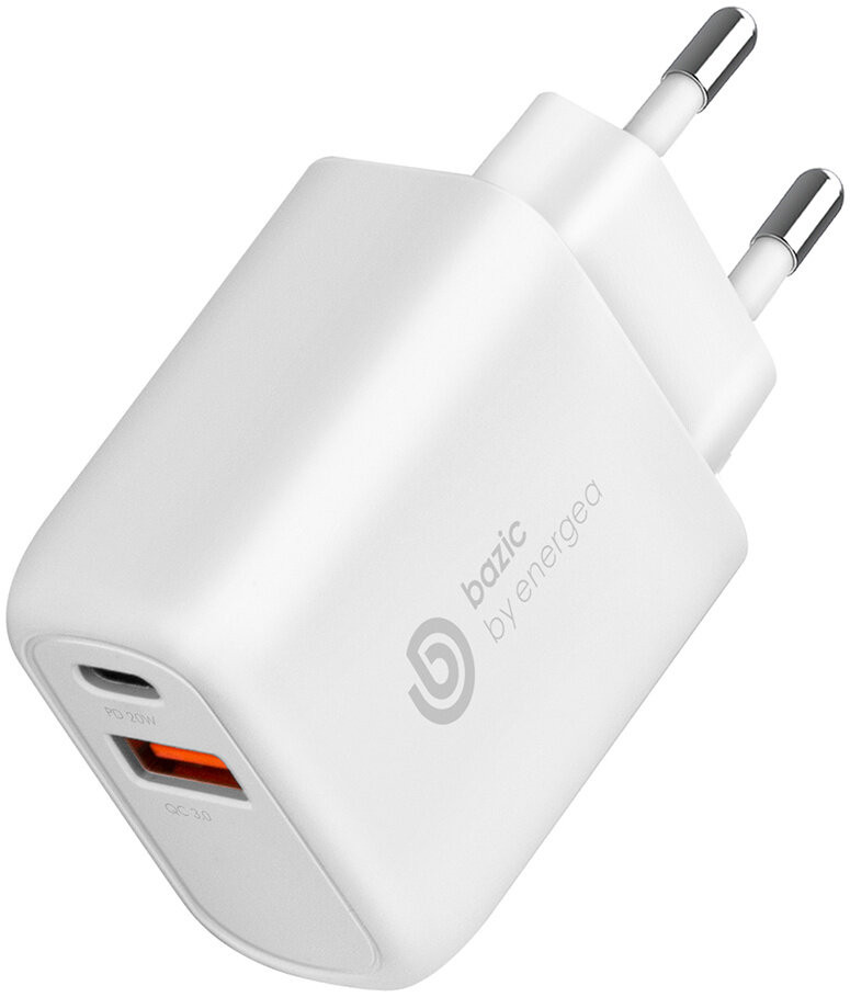 фото Сетевое зарядное устройство energea bazic goport pd20+ usb-c pd20w+usb-a qc3.0 18w, белый