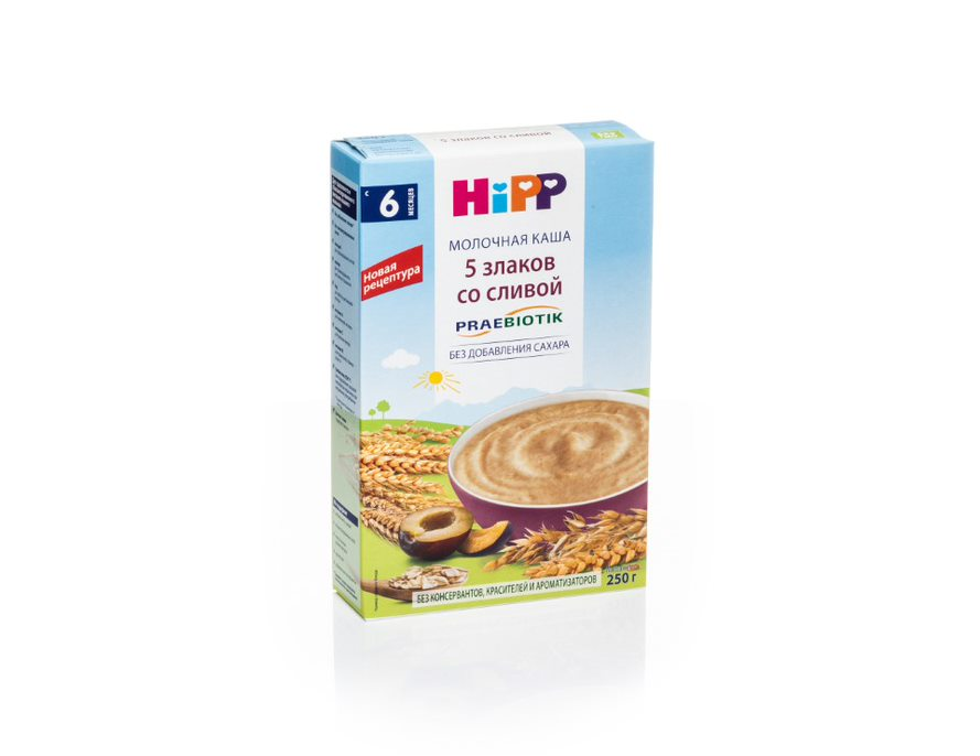 Каша молочная HiPP 5 злаков с черносливом и пребиотиками с 6 мес. 250 г