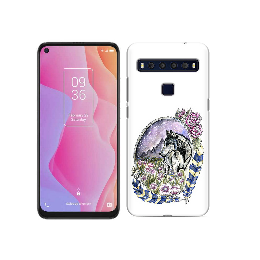 

Чехол MyPads Tocco для TCL 10L нарисованный волк в цветах с перьями, Прозрачный, Tocco